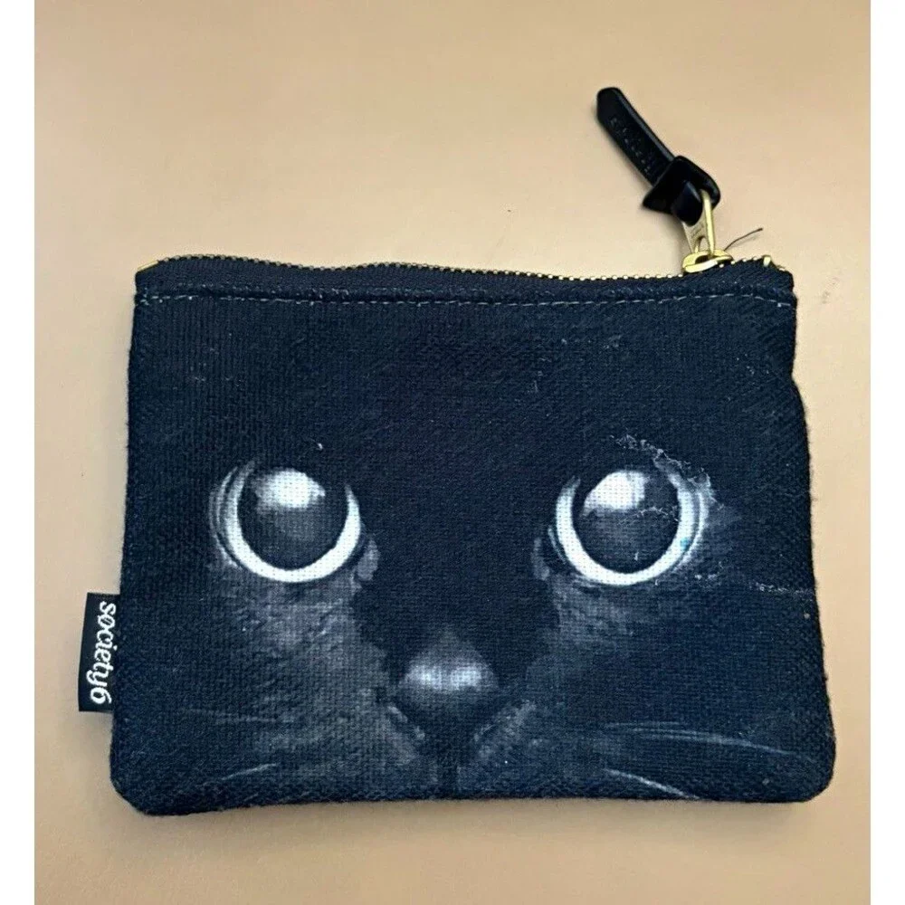 Society6 Black Cat Face Makeup Bag Zipper Pouch 7 in x 4 in Black Big Eyes